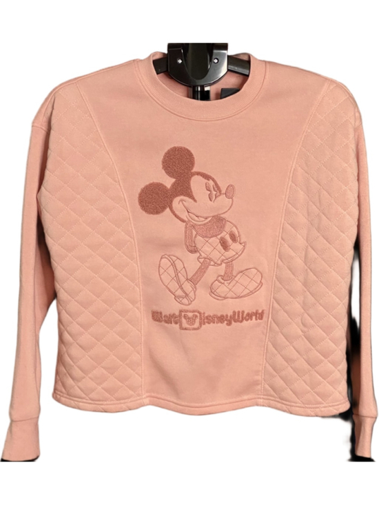 Disney Tops - Disney Parks Mickey Mouse Sweatshirt Womens XS Pink Quilted Embroidered Pullover